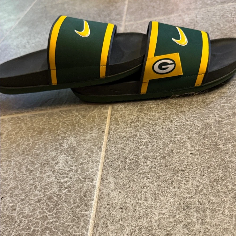 Nike Green and Yellow Logo Slide Sandals